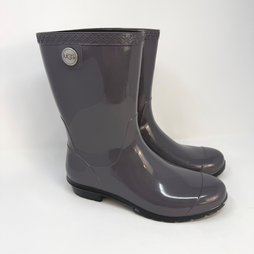 UGG Shaye Rain Boots Womens 9 Charcoal Grey Glossy Waterproof Rubber‎